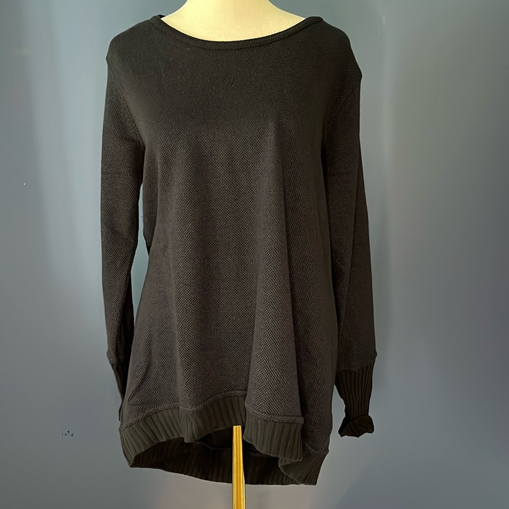Mona B - slouchy open back navy Rosanna sweater large, cotton/poly, boatneck
